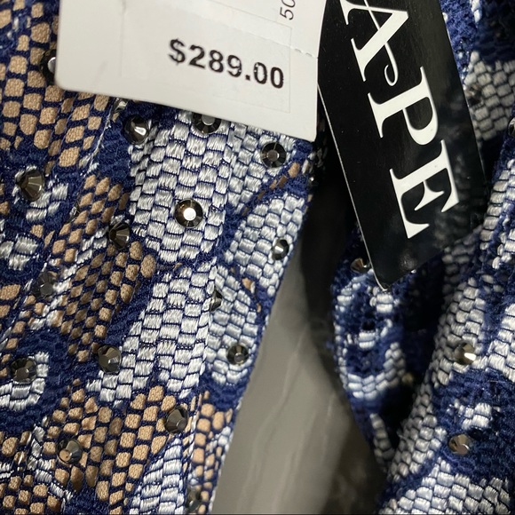 🥂🍾 Xscape New Sparkle / Lace Overlay Formal Dress Navy White Silver 6 - Picture 16 of 17